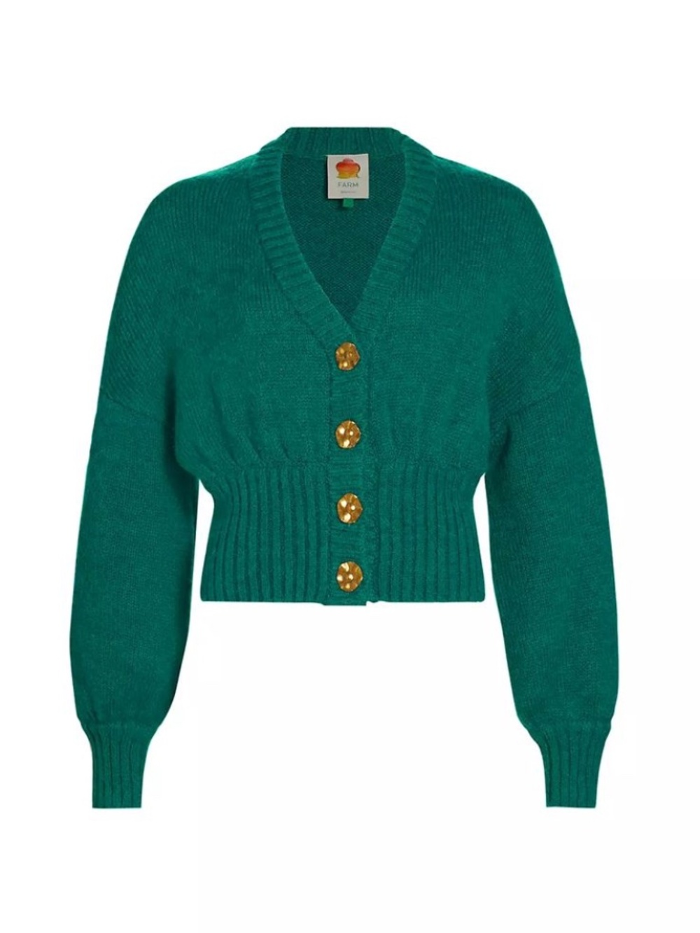 FARM Rio Balloon Sleeve Cardigan in Emerald size XS